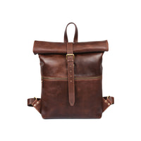 Tolredo Leather Backpack - Top-Roll - Walnut-100% full grain premium leather, handcrafted using ethically sourced leather