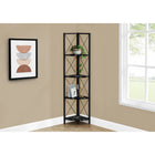 Monarch Specialties 3650 60"H Bookcase - Black Marble/Black Metal Corner-4 tier metal etagere bookcase with evenly-spaced, fan-shaped shelves in black marble-look finish