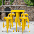30'' Round Yellow Metal Indoor-Outdoor Bar Table Set with 4 Square Seat Backless Barstools (CH-51090BH-4-30SQST-YL-GG)-30"W x 30"D x 41"H