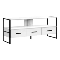 Monarch Specialties 2615 Tv Stand - 48"L/White/Black Metal-Contemporary, industrial-inspired design finished in a modern white finish