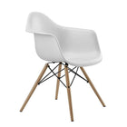 Nicer Furniture Eiffel Style Armchair with Natural Wood Legs - White - 4 Pack-High quality heavy-duty plastic molded seat with a matte finish