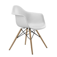 Nicer Furniture Eiffel Style Armchair with Natural Wood Legs - White - 4 Pack-High quality heavy-duty plastic molded seat with a matte finish