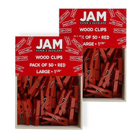 JAM Paper Wood Clothing Pin Clips, Medium, 1 1/8, Red, 2 Packs of 50, 100 Total (230729143a)-Red-coated Wood