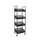 FuTECH 4-Tier Metal Mesh Rolling Rack - 14.25"W x 46.5"H x 10"D - Black-Bar & Steel Storage Racks