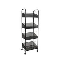 FuTECH 4-Tier Metal Mesh Rolling Rack - 14.25"W x 46.5"H x 10"D - Black-Bar & Steel Storage Racks