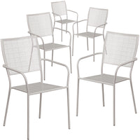 Flash Furniture Commercial Grade Light Grey Indoor-Outdoor Steel Patio Arm Chair with Square Back-Set of 5 Outdoor Patio Chair