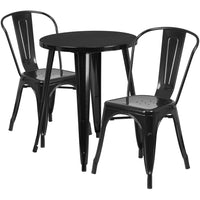 24'' Round Black Metal Indoor-Outdoor Table Set with 2 Cafe Chairs [CH-51080TH-2-18CAFE-BK-GG]-Metal Cafe Table