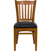 Flash Furniture HERCULES Series Vertical Slat Back Cherry Wood Restaurant Chair - Black Vinyl Seat-Wood Chair