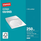 Staples White CD/DVD Envelopes - 4-7/8" x 5" - 250 Pack-4-7/8" x 5"