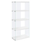 Monarch Specialties 3289 60"H Bookcase - Glossy White With Tempered Glass-Featuring 4 fixed display shelves in glossy white and chic tempered glass sides that create an inviting look, making your room appear more spacious

