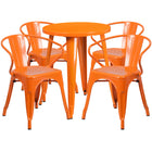 24'' Round Orange Metal Indoor-Outdoor Table Set with 4 Arm Chairs (CH-51080TH-4-18ARM-OR-GG)-Indoor Outdoor Sets