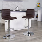 Flash Furniture Contemporary Brown Vinyl Adjustable Height Barstool with Horizontal Stitch Back & Chrome Base - 2 Pack-Seat Adjusts from Counter to Bar Height