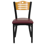 Flash Furniture HERCULES Series Black Slat Back Metal Restaurant Chair - Natural Wood Back & Burgundy Vinyl Seat-Metal Chair