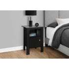 Monarch Specialties 2134 Accent Table - Black/Grey Top Night Stand With Storage-This practical side table features ample surface space thanks to an interior open shelf and closed cabinet with an elegant square silver knob