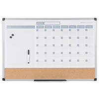 MasterVision 3-in-1 Dry-Erase Calendar Planner Board - Silver Frame - 24" H x 36" W-3-in-1 board with dry-erase calendar section, notes section, and bottom cork board