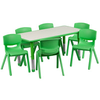 Flash Furniture 23.625"W x 47.25"L Rectangular Green Plastic Height Adjustable Activity Table Set with 6 Chairs-Multipurpose Kids Table Set