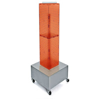 Azar Displays 40" x 8" x 8" 4-Sided Interlocking Pegboard Display Tower with Wheels, Orange (703386-ORG)-Revolves on a wheeled metal base