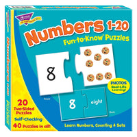 TREND enterprises Inc. Numbers 1-20 Fun-to-Know Puzzles - 40 Pieces-Set of thick, two-piece tagboard puzzles for use in learning basic number awareness skills