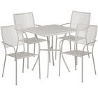 28'' Square Light Grey Indoor-Outdoor Steel Patio Table Set with 4 Square Back Chairs [CO-28SQ-02CHR4-SIL-GG]-Light Grey Powder Coat Finish