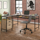 Sauder 56"W Market Commons L-Desk - Prime Oak-Two open shelves for additional storage of planner, folders, etc.
