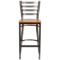 Flash Furniture HERCULES Series Clear Coated Ladder Back Metal Restaurant Barstool - Natural Wood Seat - 2 Pack-Set of 2 Metal Dining Bar Stools