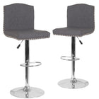 Flash Furniture Bellagio Contemporary Adjustable Height Barstool with Accent Nail Trim - Dark Grey Fabric - 2 Pack-Dark Grey Fabric Upholstery