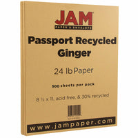 JAM Paper Passport Recycled Paper - 8.5" x 11" - 24 lb. - Ginger - 100 Sheets/Pack-Colour: Ginger Passport Paper