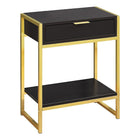 Monarch Specialties 3486 Accent Table - 24"H/Espresso/Gold Metal-Spacious rectangular table top finished in a warm cappuccino
