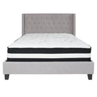 Flash Furniture Riverdale Queen Size Tufted Upholstered Platform Bed with Pocket Spring Mattress - Light Grey Fabric-Queen Platform Bed and Mattress Set