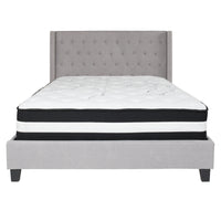 Flash Furniture Riverdale Queen Size Tufted Upholstered Platform Bed with Pocket Spring Mattress - Light Grey Fabric-Queen Platform Bed and Mattress Set