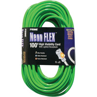 Outdoor Extension Cord High Visibility - Neon Flex Green-3-CONDUCTOR SJTW, 300 V GROUNDING - EXTRA HEAVY-DUTY