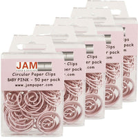 JAM Paper Circular Coloured Papercloops, Baby Pink Round Paper Clips, 5 Packs of 50, 250 Total (2187132g)-Baby pink