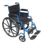 Drive Medical Blue Streak Wheelchair with Flip Back Desk Arms, 20" Seat, Swing Away Footrests-Blue, Steel