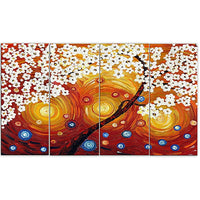 Design Art Abstract Warm Orange & Red Flower, 4 Piece Canvas Art, (PT2006-271)-Print