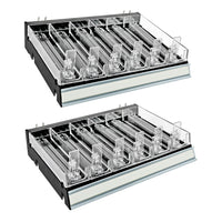 Azar Black 6 Compartment Divider Bin Cosmetic Tray with Pushers - 2 Pack-Sold in Packs of: 2