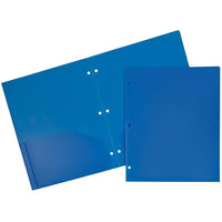 JAM Paper Plastic Heavy Duty 3 Hole Punched 2 Pocket School Folders, Blue, 6 Pack-Blue Plastic Folders