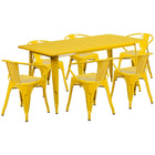 Flash Furniture 31.5'' x 63'' Rectangular Yellow Metal Indoor-Outdoor Table Set with 6 Arm Chairs (ET-CT005-6-70-YL-GG)-Seats 6 people
