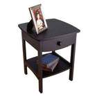 Winsome Curved End/Night Table With Drawers, Black-Simple carved rails complement roomy storage Drawer and open shelf