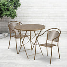 30'' Round Gold Indoor-Outdoor Steel Folding Patio Table Set with 2 Round Back Chairs [CO-30RDF-03CHR2-GD-GG]-Set Includes Folding Table and 2 Chairs