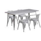 Flash Furniture 31.5'' x 63'' Rectangular Silver Metal Indoor-Outdoor Table Set with 4 Arm Chairs (ET-CT005-4-70-SIL-GG)-Seats 4 people