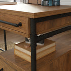 Sauder 60"W Iron City L-Desk - Checked Oak- Cord management includes three desktop grommets