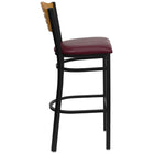 Flash Furniture HERCULES Series Black Slat Back Metal Restaurant Barstool - Natural Wood Back & Burgundy Vinyl Seat-Natural Wood Slat Back Design