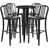 24'' Round Black Metal Indoor-Outdoor Bar Table Set with 4 Vertical Slat Back Barstools [CH-51080BH-4-30VRT-BK-GG]-Metal Cafe Bar Table