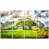 Designart Surreal Colourful Landscape 4-Panel Canvas Art Print, (PT3357-271)-Print