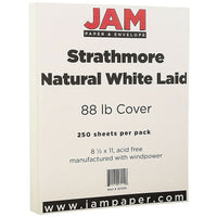 JAM Paper Strathmore Cardstock, 8.5 x 11, 88lb Natural White Laid, 250/ream (301015B)-Natural white laid