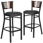 Flash Furniture HERCULES Series Black Slat Back Metal Restaurant Barstool - Walnut Wood Back, Black Vinyl Seat - 2 Pack-Walnut Wood Slat Back Design