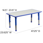 Flash Furniture 23.625"W x 47.25"L Rectangular Blue Plastic Height Adjustable Activity Table with Grey Top-Blue Plastic Table Edge with Safety Rounded Corners