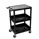 Luxor 3-Shelf Tub Cart, (STC211-B)-These Luxor STC series utility carts are made of high density polyethylene structural foam molded plastic shelves and legs that won't stain, scratch, dent or rust. Features a retaining lip around the back and sides of flat shelves.