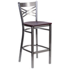 Flash Furniture HERCULES Series Clear Coated "X" Back Metal Restaurant Barstool - Mahogany Wood Seat-500 lb. Weight Capacity