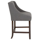 Flash Furniture Carmel Series 24" High Transitional Walnut Counter Height Stool with Accent Nail Trim - Dark Grey Fabric-Dark Grey Fabric Upholstery